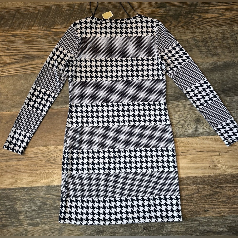 MICHAEL KORS Navy herringbone White Print Shift Dress Jersey Small Houndstooth - Picture 8 of 11